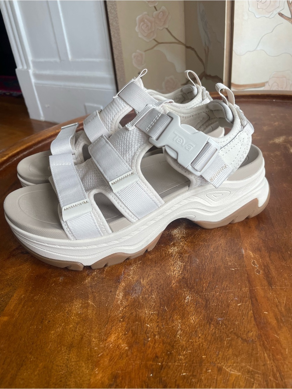 Teva Cream and Tan Platform Sport Sandals